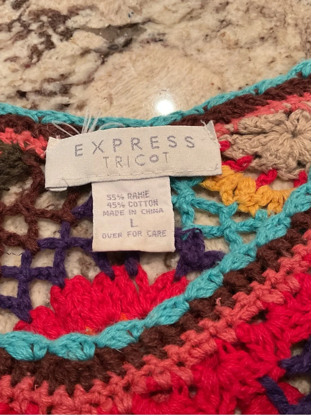 VINTAGE Crochet Multicolor Scoop-Neck Sweater TOTALLY BOHO HIPPIE